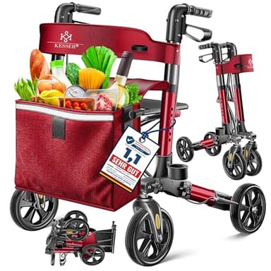 KESSER Leggero deambulatore pieghevole Girello ultraleggero con 4 ruote Premium in alluminio Rollator Set Peso massimo sopportato: 136 Kg