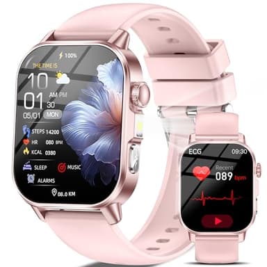2026 Nuovo Smartwatch Donna ECG/Glιϲemι⁠⁢α/Pressione Sanguigna/HRV/Sonno/αρnea Notturna/Acido Urico/BMI/Temperatura/Cardiofrequenzimetro,2,0"Orologio con Torcia LED/Funzione Telefono/Pulsante SOS