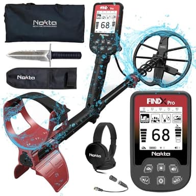 Nokta FINDX PRO Metal Detector, Metaldetector Subacqueo con Pinpoint e Batteria Ricaricabile per oro, Accessori professionali Cuffie, Scavatrice, Borsa per il trasporto, 4 Modes, 28cm Bobina