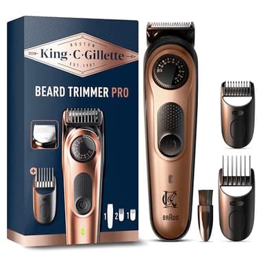 King C. Gillette RASOIO ELETTRICO BARBA PRO, Regolabarba Uomo, Selettore di PRECISIONE, CURA BARBA UOMO, 40 IMPOSTAZIONI Di LUNGHEZZA, LAME Rasoio Affilate, PETTINI Regolatori, TESTINE Lavabili