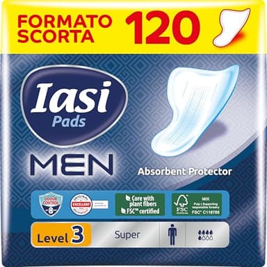 IASI MEN Super, Livello di Protezione 3, Scudi Assorbenti per perdite urinarie maschili lievi e moderate, 120 Unità