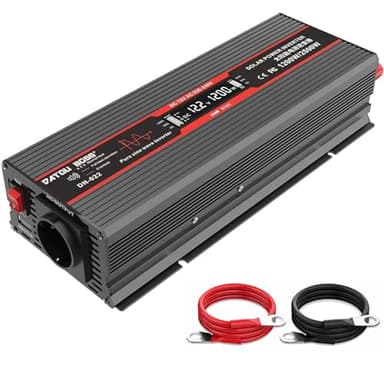 DATOUBOSS Inverter 12V 220V/230V Onda Sinusoidale Pura 1200W/2500W Convertitore di Tensione con Prese EU, Porte USB e Display LED per Auto, Camion, Roulotte, Elettrodomestici, Nero