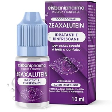CISBANI PHARMA Collirio Idratante per Occhi Secchi 10 ml, a base di Acido ialuronico, Gocce oculari Anti Rossore in Soluzione Salina con Camomilla e Mirtillo - Zeaxalutein