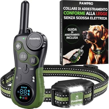 PAWPRO Collare di Addestramento, Conforme Nuova Legge Italiana Benessere Animale, Portata XXL 3 km, Modalità Luce Notturna, BIP Vibrazione Potenziata, Adatto Tutti Cani, Impermeabile (1 Collare)