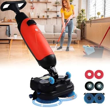 SHAHRYAR Lavasciuga Pavimenti Professionale, 240 Giri/Min, Lavapavimenti Elettrica Leggera, con Larghezza di Pulizia di 17", Doppie Spazzole Rotanti, Testina Rotante a 360°, Copertura 1200 M²/H Red