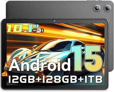 Tablet 10 Pollici, Tablet Android 15 con Gemini AI, 18 GB RAM + 128 GB ROM + 1 TB TF, Quad-Core, Schermo Touch IPS HD 1280x800, Batteria 6000 mAh, Widevine L1, WiFi 5G & BT 5.0, Fotocamera 5MP + 8MP