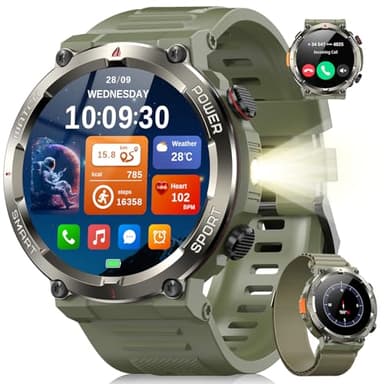 Blackview Smartwatch Uomo, Orologio Intelligente Fitness con Chiamate Bluetooth,1.45" Militari Smart Watch Tracker 100+ Modalità Sportive per Cardiofrequenzimetro,SpO2, Torcia,Bussola per Android iOS