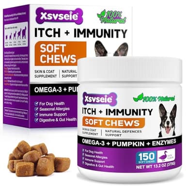 Feeliville Allergie Relief Dog Treats,150 Pezzi Prurito per la Pelle del Cane Che Mastica, Smetti di Prurito, Leccare, Graffiare, Allergie Stagionali, per Tutte Le Razze e Dimensioni di Cani,Anatra