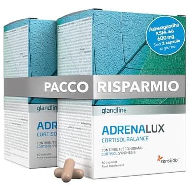 Adrenalux Cortisol Balance - Integratore Cortisolo con Ashwagandha KSM-66 600 mg e Rhodiola Rosea - Vitamina B5, B6, Magnesio - 120 Capsule - Sensilab
