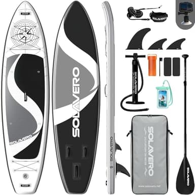 SOLAVERO Tavola SUP Gonfiabile Adulti 210kg Offerta, 350 x 89 x 15 cm Stand Up Paddle Board 2 Persone con Pompa, Pagaia Regolabile, Leash, Custodia Impermeabile e Zaino (Rosa dei Venti)