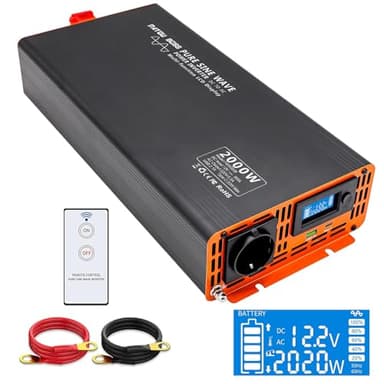 DATOUBOSS Inverter 12V 220V Onda Pura 2000W (4000W Picco) con Telecomando Wireless e Display LCD – Convertitore per Camper, Campeggio, Auto, Barche, Laptop e Frigorifero