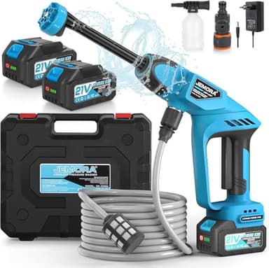 Idropulitrice Portatile a Batteria con 2 Batterie da 4000mAh, Ugello 6-in-1 e Collegamento al Rubinetto, Senza Fili per Auto, Giardino, Terrazza e Irrigazione (Blu-1)