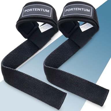 PORTENTUM® Straps Palestra - Fascette Sollevamento Pesi - Fasce, Cinghie per Stacchi, Lifting, Gym - Accessori Bodybuilding (Nero)
