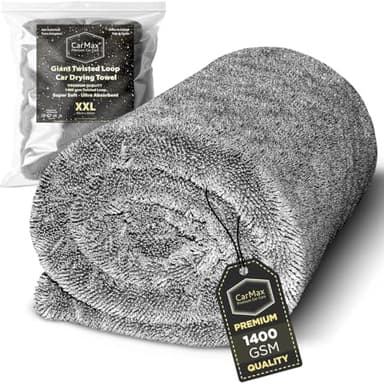 CarMax® - Panno Asciugatura Auto in Microfibra Twisted Loop – Alta Assorbenza – Asciuga Senza Aloni – Sicuro su Vernice e Vetri - XXL (90cm x 60cm)