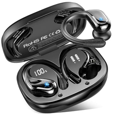 Cuffie Bluetooth Sport, 75 Ore Auricolari Bluetooth 5.4 con 4 ENC Mics, Stereo Cuffie Wireless Antirumore, IP7 Impermeabili Cuffiette Bluetooth con Display LED, Cuffie Senza Filo per Palestra/Running