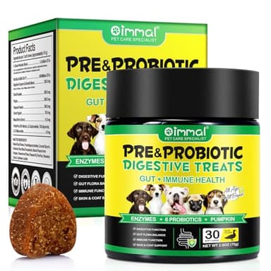 Probiotici per Cani 30 Chews Masticabili, Integratore Digestivo con Enzimi e Prebiotici, Supporto per Flora Intestinale e Digestione, Difese Immunitarie e Pelo, Gusto Anatra