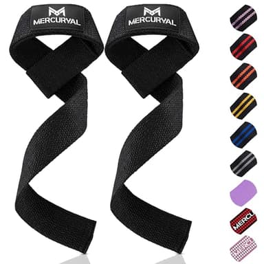 MERCURYAL Straps Palestra - Fasce per Powerlifting - Cinghie Sollevamento Pesi per Weightlifting, Powerlifting, Deadlift, Trazioni, Gym, Bodybuilding - Lifting Straps - Accessori Palestra (Nero)