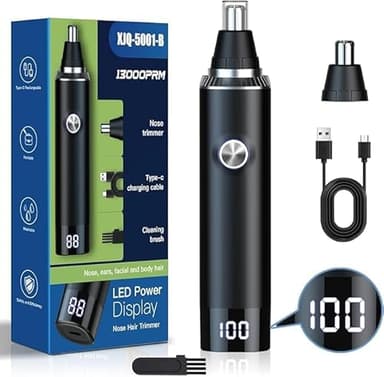 Brigin TagliaPeli Naso e Orecchio professionale Indolore,Rimozione dei capelli resistente acqua USB ricaricabile,Foglio a doppio bordo impermeabile facile da pulire