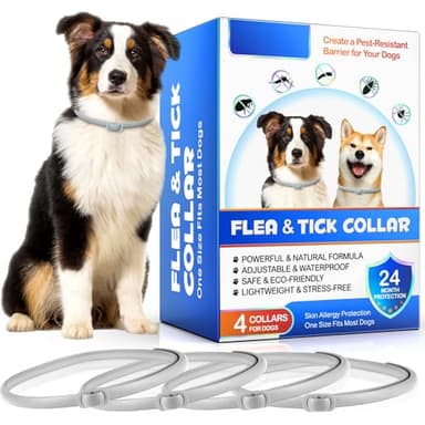 Collari Antipulci per Cani, Confezione da 4 Collari Antipulci per Cani con Protezione Efficace per 24 Mesi, Impermeabili, Regolabili per Taglia Piccola, Media e Grande