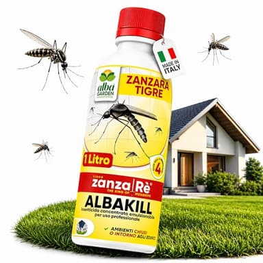 Albagarden - Insetticida Antizanzare Giardino con Cipermetrina Concentrato 1 Litro - Zanzara Tigre, Mosche, Cimici, Formiche, Scarafaggi - Uso Interno ed Esterno, 4 Settimane di Protezione