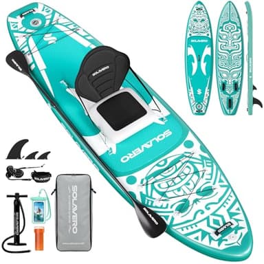 SOLAVERO Tavola SUP Gonfiabile Adulti 200kg Offerta, 350 x 89 x 15 cm Stand Up Paddle Board 2 Persone con Pompa, Sedile, Pagaia Regolabile, Leash, Custodia Impermeabile e Zaino (Totem)