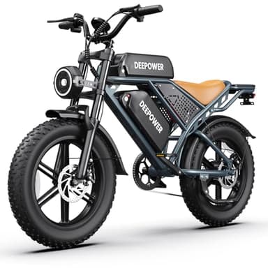 DEEPOWER QS7 Bicicletta Elettrica, Batteria Rimovibile 48V 20Ah/35Ah/60Ah,Autonomia 110–250KM, 25 KM/H, E-Bike con Pneumatici Fat 20" per Tutti i Terreni, Sospensione Completa