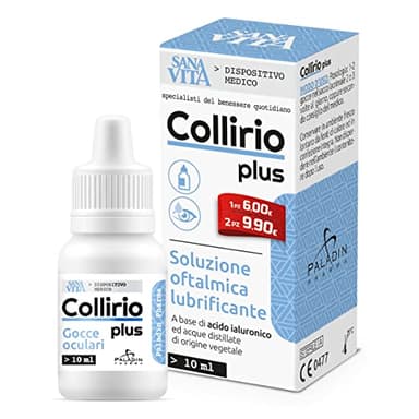 Sanavita Collirio Plus – Soluzione Oftalmica Lubrificante con 0,4% Acido Ialuronico – Dispositivo Medico CE – Idrata, Protegge e Lubrifica la Superficie Oculare – Flacone Multidose 10 ml