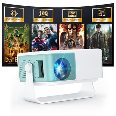 WOLFANG Proiettore Portatile con Supporto 1080P FHD, Mini Proiettore per Casa e Camera da Letto, Correzione Automatica Keystone, Zoom 50% e Rotazione 180°, Compatibile con iOS/Android/Switch/TV Stick