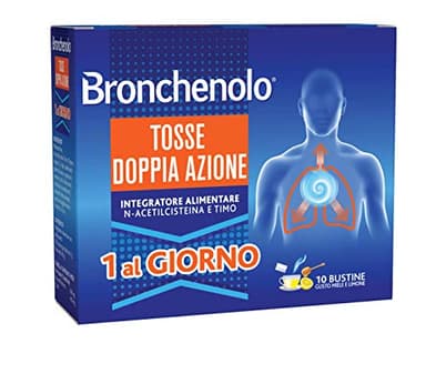 BRONCHENOLO Tosse Doppia Azione - Integratore alimentare - Per tosse secca e grassa - Efficace per 24 ore - Gusto miele e limone - 10 Bustine