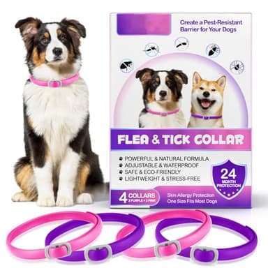 Collari Antiparassitari Per Cani 4 Pezzi, Collari antipulci regolabili per Cani da 60 cm, 24 Mesi di Efficacia Protezione