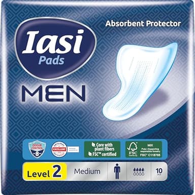 IASI MEN Medium, Livello di Protezione 2, Scudi Assorbenti per perdite urinarie maschili lievi, 10 Unità