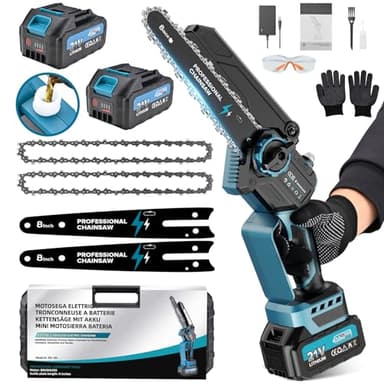 Mini Motosega a Batteria, 8 Pollici Motosega Elettrica Brushless con 8000mAh Batterie 1200W, Sega a Batteria per Potatura con Pompetta Olio, per Potatura, Artigianato e Progetti FAI DA TE