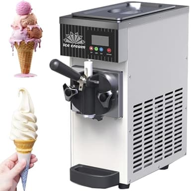 Gelatiera Professionale Soft Serve,Macchina Gelato Duro Commerciale,Gelato Soft 4-5 Kg/Ora,Pannello Lcd, Pulizia Automatica Preraffreddamento,Per Yogurt Caffè Snack Bar Ristorante,Silver
