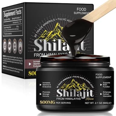 Shilajit Puro, Resina di Shilajit Himalayana con 85+ Oligominerali, Acido Fulvico e Acido Umico- Alta Potenza, 600 mg per dose giornaliera | Naturale, Vegano e Senza Aditivi