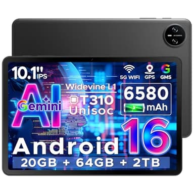 Tab A9 Android 16 Tablet 10 Pollici, Gemini AI Tablet in Offerta Gaming, 20GB RAM + 64GB ROM (TF 2TB), 6580mAh Batteria, 5G WiFi, 1280 * 800 IPS, 5MP+8MP, Unisoc T310 Quad Core/OTG/Face Unlock Nero