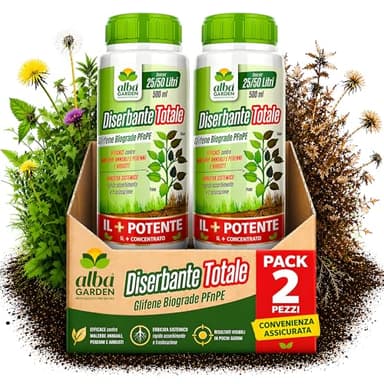 Albagarden - Diserbante Totale Potente 2 x 500 ml - Glifosate Per Erbacce A Azione Sistemica Disseccante- Erbicida Per Diserbo - Seccatutto A Base Di Glifosato Libera Vendita