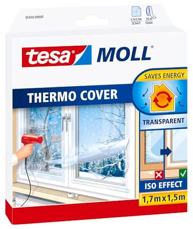 tesamoll Thermo Cover Window Pellicola Isolante per Finestre - Isolante Termico Trasparente per le Finestre - Include Nastro Biadesivo per una Facile Installazione - 1,7 m x 1,5 m