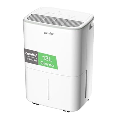 COMFEE' Deumidificatore Casa Muffa 12L/24h, Adatto fino a 20㎡, Tanica da 2.5L, Poco rumoroso, Ruote Piroettanti, Modalità dryer, Doppio drenaggio,Timer, Protezione antitrabocco, CDDOE-12DEN7-QA3(EU)