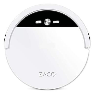 ZACO Robot aspirapolvere V4 bianco con telecomando, Aspira intelligente senza fili per pavimenti duri e parquet, Pulitore aspiratore automatico ottimo per gatti, cani e peli di animali domestici