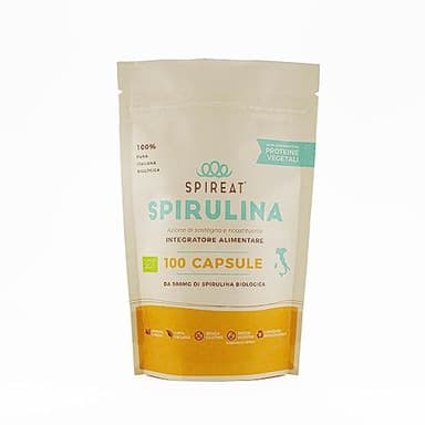 Capsule di Spirulina Pura - Italiana e Biologica - 100 capsule per confezione - 0,5 g per capsula - rilascio immediato, senza sapore, ricca di vitamine, proteine e sali minerali