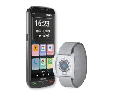 Beghelli - Kit Salvalavita Smartphone SLV55 + Bracciale Band Plus Telefono Anziani, 4G, SOS, Chiamata Rapida, Telesoccorso Indossabile, GPS, Sensore Caduta, Ampio Display 5.5 Pollici, Nero