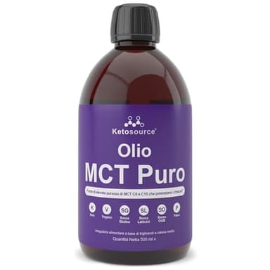 Olio MCT puro Ketosource® | Fonte ad alta purezza di MCT C8 e C10 che potenziano i chetoni | Supporta la nutrizione e il digiuno cheto | Sicuro per vegani e senza glutine | Flacone da 500ml