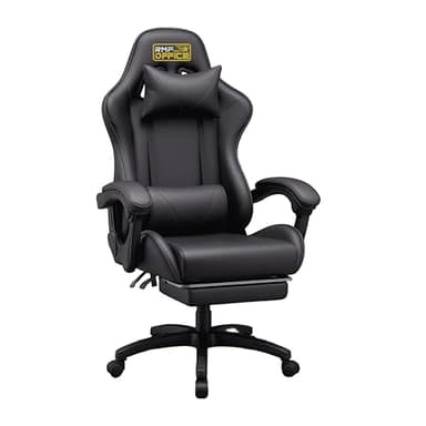 RMF Sedia Gaming Professionale Ergonomica Reclinabile, Poltrona Gaming Seduta Comoda e Rilassante con Poggiapiedi - Sedia per Gamer con Ruote Girevoli, Altezza Regolabile Nero