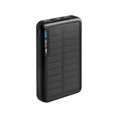 SBS Solar PowerBank, 10000mAh, Power Bank con Pannello Solare, Ricarica Rapida, Intelligent Charge (IC), LED di Carica, 1 USB-C, 2 USB-A, Caricabatterie Portatile da Viaggio, Design Compatto, Nero