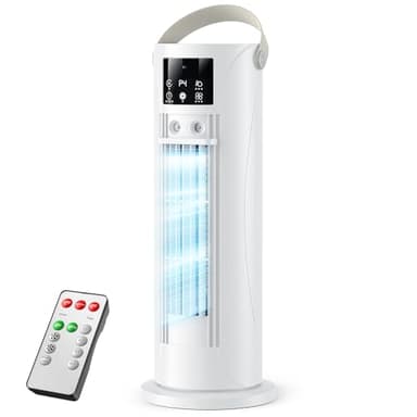Condizionatore Portatile Modalità Tempesta,Raffrescatore Aria 4 in 1 Silenzioso 28dB, Ventilatore Senza Pale,Oscillazione 120°, Doppia Nebbiatura Anti-perdita 750mL, Timer 8H per Casa Ufficio (Bianco)
