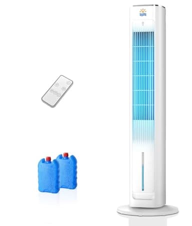 EXNOS Raffrescatore d’Aria a Torre con Acqua-Alternativa al Climatizzatore senza Tubo, Silenzioso, Oscillazione 75°, Timer 12H, Telecomando, Bianco