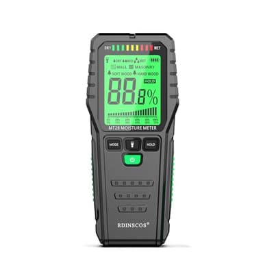 Misuratore di Umidità del Legno, Igrometro Digitale Professionale Rilevatore di Umidità per Legni, Muri e Pavimenti Tester di umidità Tester (MT28)