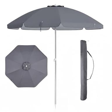 KOMFOTTEU Ombrellone da Spiaggia 200cm, Parasole da Giardino Protezione Solare UV50+, Pieghevole & Leggero, Ombrellone da Balcone con Borsa, per Patio, Campeggio, Piscina, Senza Base (Grigio)