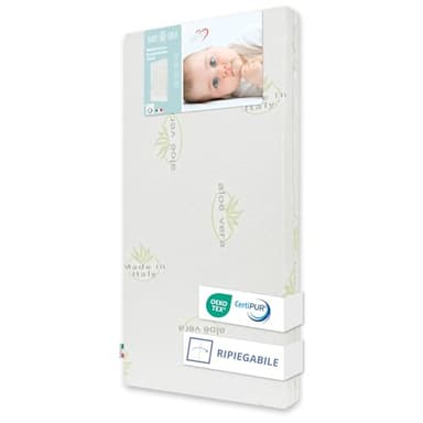 Babysanity Materasso Lettino Pieghevole Antisoffoco a Norma EN16890:2017 Sfoderabile Tessuto Aloe Certificato Oeko Tex Classe 1 Struttura Poliuretano CertiPUR (Aloe, 60x120x8)