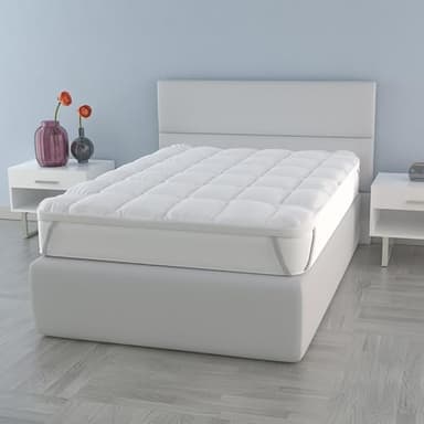 Topper Piazza e Mezza 120x195cm - TOPPER Plus Trapuntato Morbido e Traspirante 600gr/mq 4 Angoli con Cinghie Elastiche ben Saldato - Migliora il Materasso e il Comfort del Sonno